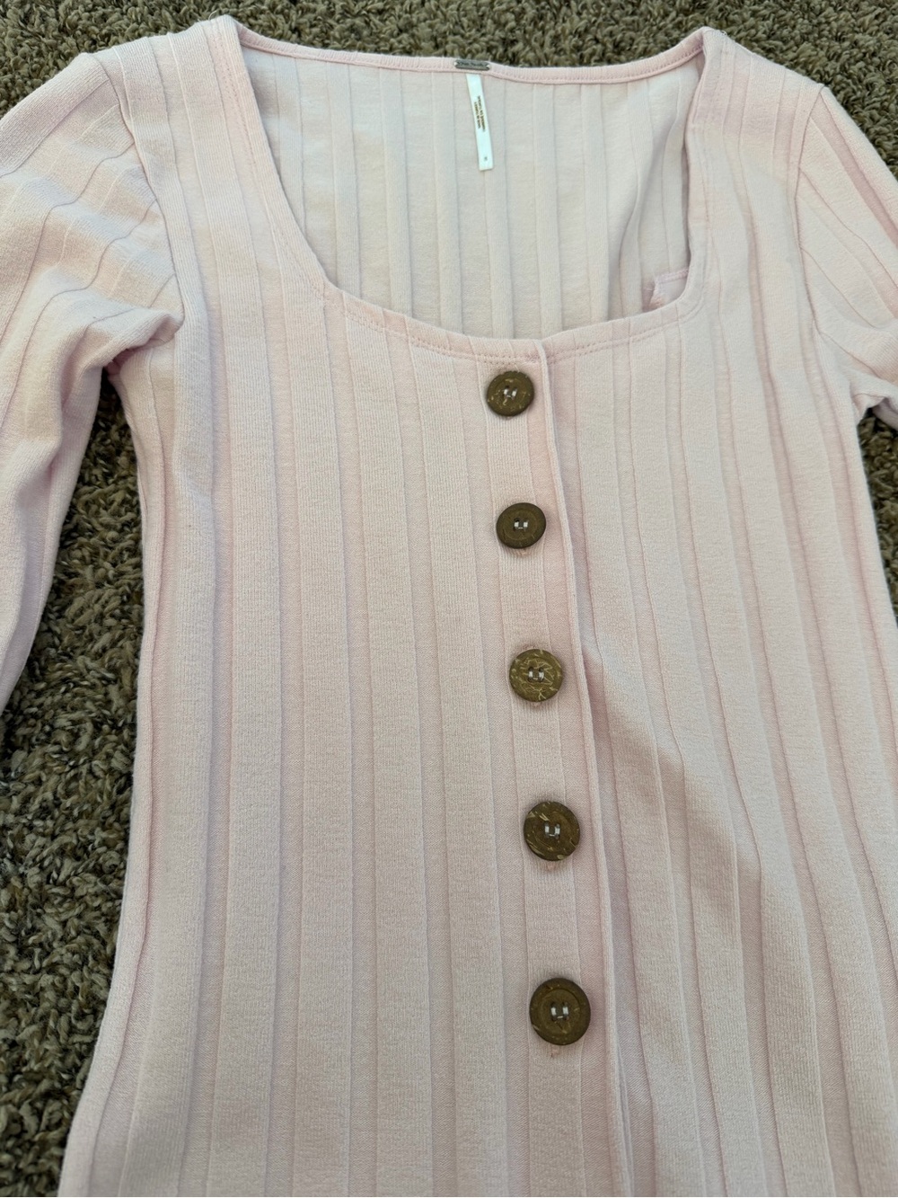 Free People Ribbed Square-Neck Button Front Top - Light Pink - Picture 7 of 11